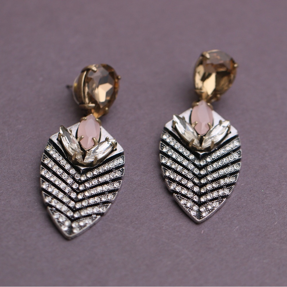 Vintage J.crew Paved Leave Earrings
